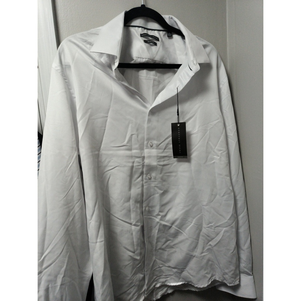Geoffrey Beene Long Sleeve Button Up Shirt Slim Fit Mens XL White New 17-17.5